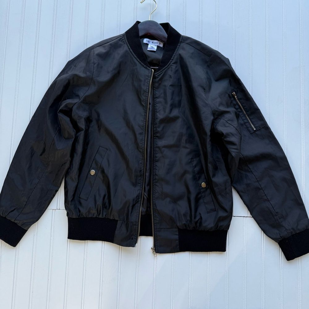 Say What? Black Bomber Jacket with Ribbed Details